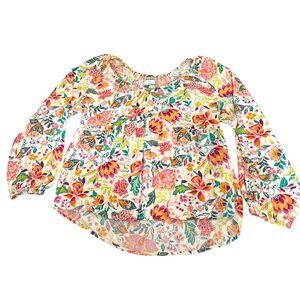 Old Navy Babydoll  90s smocked neck crinkle floral blouse sz M‎